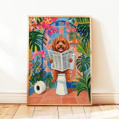 Cavapoo Red Dog on Toilet Wall Art