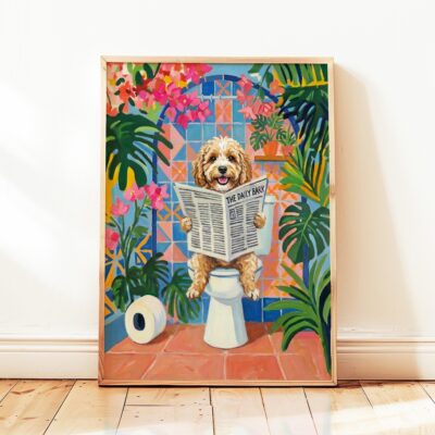 Cavapoo Apricot Dog on Toilet Wall Art