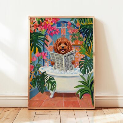 Cavapoo Ruby Dog in Bath Wall Art